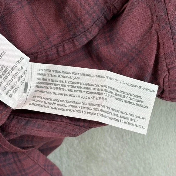 Abercrombie & Fitch Blade Mandarin Collar Shirt in Burgundy Plaid Men 2XL Preppy - Picture 6 of 7